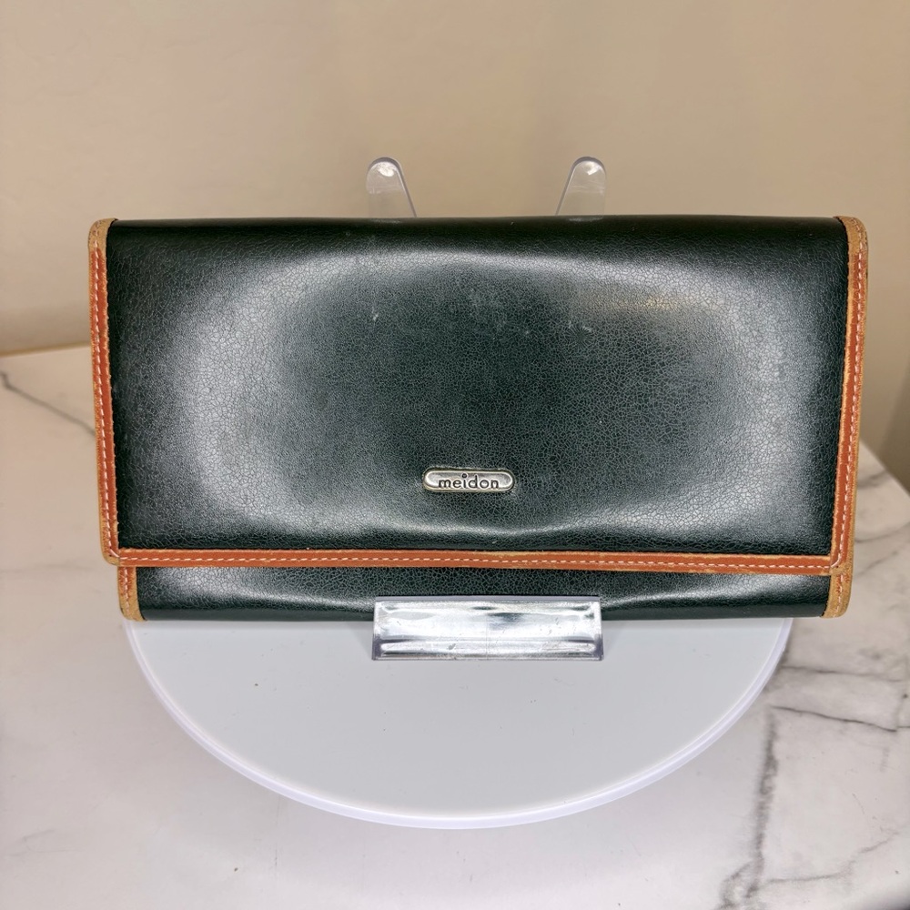 Meidon Vintage Dark Green and Tan Leather Wallet‎